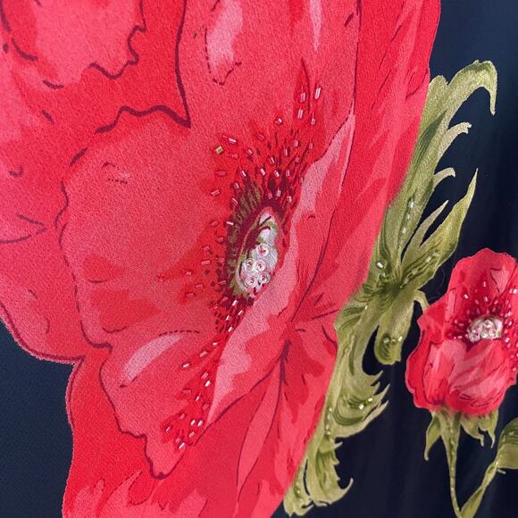 Vintage NWT 90s Y2K Black Red Floral Fairy Beaded Maxi Slip Dress Sz L - Picture 4 of 10